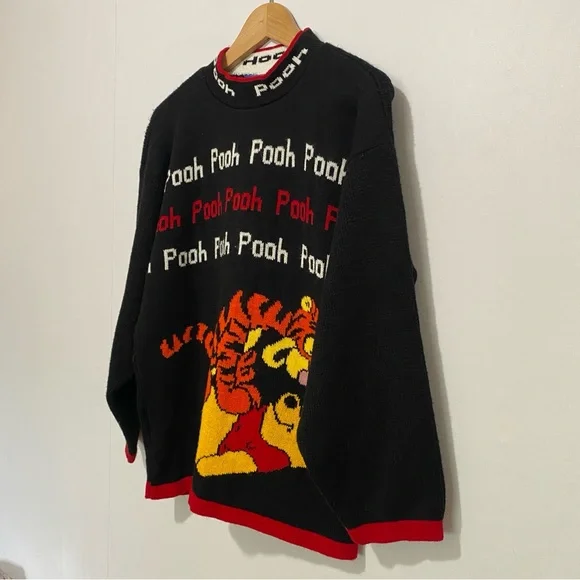 Vintage Disney‎ Winnie the Pooh Tigger Sweater Black Knit 90s Unisex Small/Med - Picture 3 of 8